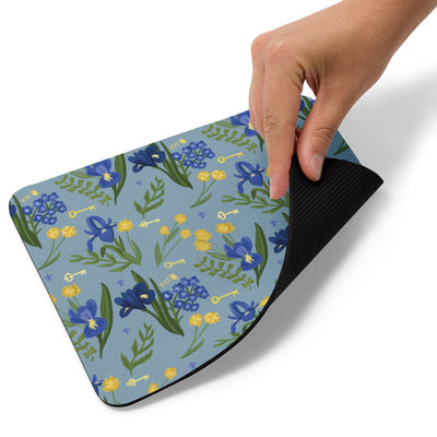 Kappa Kappa Gamma Fleur de Lis Floral Print Mouse pad in blue showing rubber  backing