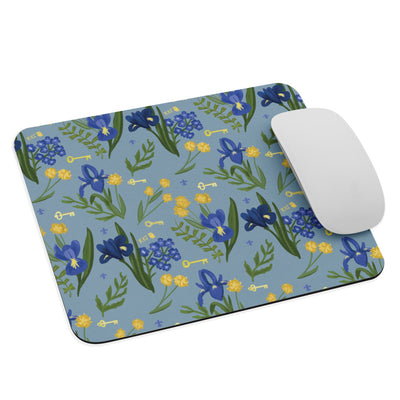 Kappa Kappa Gamma Fleur de Lis Floral Print Mouse pad shown with mouse