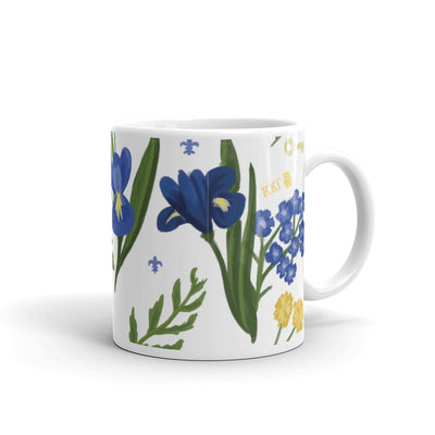 Kappa Kappa Gamma Floral Print White Mug in 11 oz size with handle on right