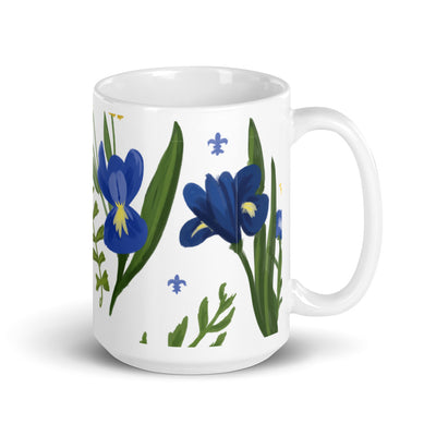 Kappa Kappa Gamma Floral Print White Mug in 15 oz size shown with handle on right