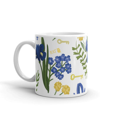 Kappa Kappa Gamma Floral Print White Mug in 11 oz size with handle on left