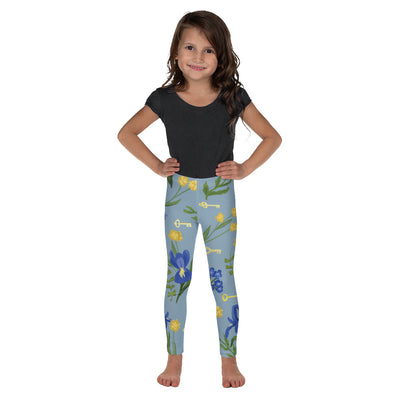 Kappa Kappa Gamma Floral Print Kid's Leggings in Sea Blue showing front of design on model