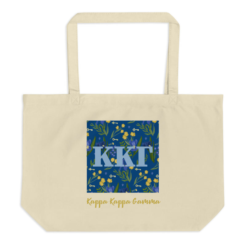 Kappa Kappa Gamma Letters Large Tote Bag shown flat in natural oyster color
