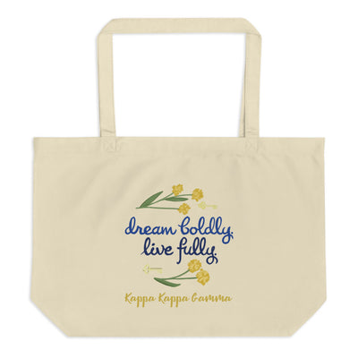 Kappa Kappa Dream Boldly. Live Fully. motto design printed on a certified organic natural canvas shopping tote.
