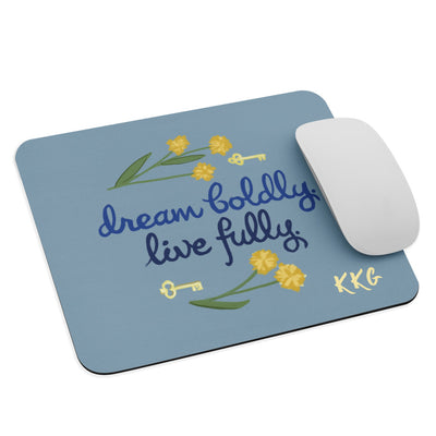 Kappa Kappa Gamma Dream motto Dream Boldly. Live Fully. Mouse pad shown with mouse