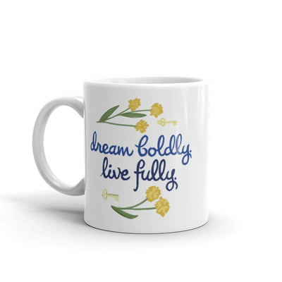 Kappa Kappa Gamma Dream Boldly.Live Fully White Glossy Mug with hand-drawn design in 11 oz size