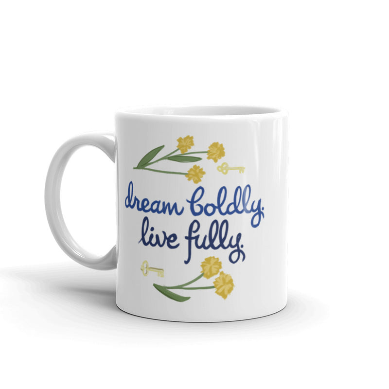 Kappa Kappa Gamma Dream Boldly.Live Fully White Glossy Mug with hand-drawn design in 11 oz size