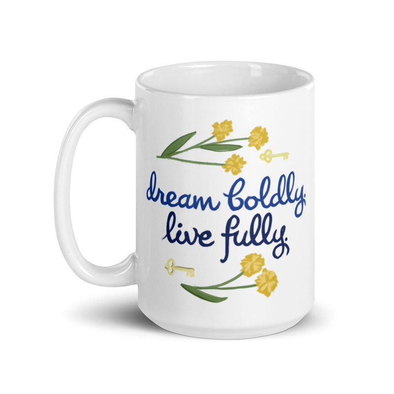 Kappa Kappa Gamma motto on white Glossy Mug in 15 oz size with hand-drawn design