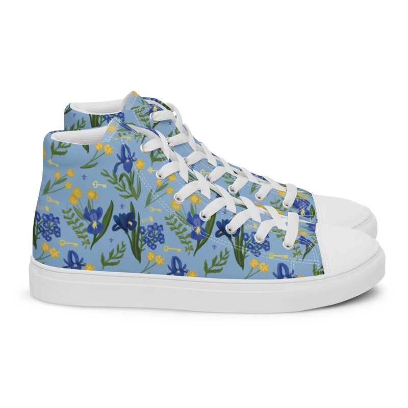 Kappa Kappa Gamma Sorority High Tops in our signature light blue Fleur de Lis floral print shown in side view