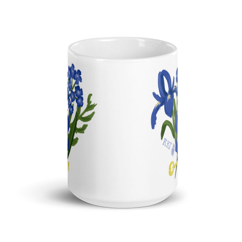 Kappa Kappa Gamma Fleur de Key Mug in white showing print on both sides of 15 oz mug