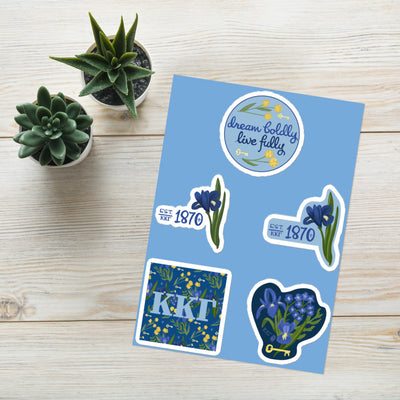 Kappa Kappa Gamma Sorority Sticker Sheet showing 5 unique designs with Kappa letters and colors