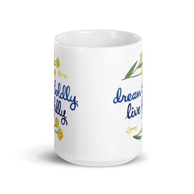 Kappa Kappa Gamma Dream Boldly. Live Fully. White Mug showing print on both sides of 15 oz mug