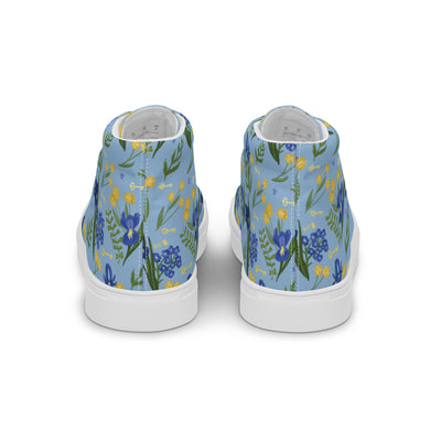 Kappa Kappa Gamma Sorority High Tops in our signature light blue Fleur de Lis floral print shown in back view
