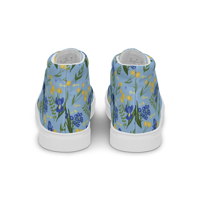 Kappa Kappa Gamma Sorority High Tops in our signature light blue Fleur de Lis floral print shown in back view