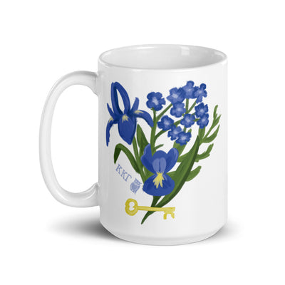 Kappa Kappa Gamma Fleur de Key Mug in white in 15 oz size showing front of mug