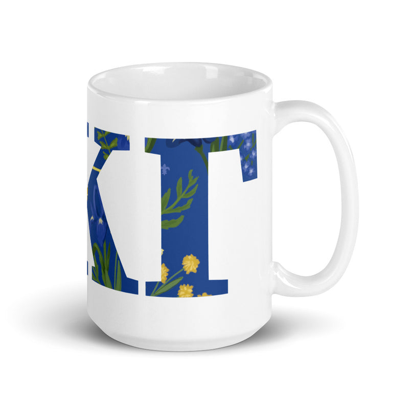 Kappa Kappa Gamma Greek Letters Mug in White shown in 15 oz size with handle on right