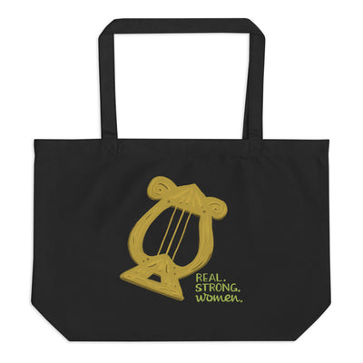 Alpha Chi Omega Real Strong Women Large Organic Tote Bag shown flat