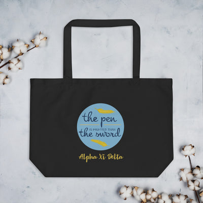 Alpha Xi Delta The Pen Is Mightier Than The Sword Large Organic Eco Tote Bag