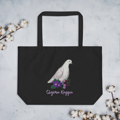 Sigma Kappa Dove Mascot Large Organic Tote Bag in black shown flat