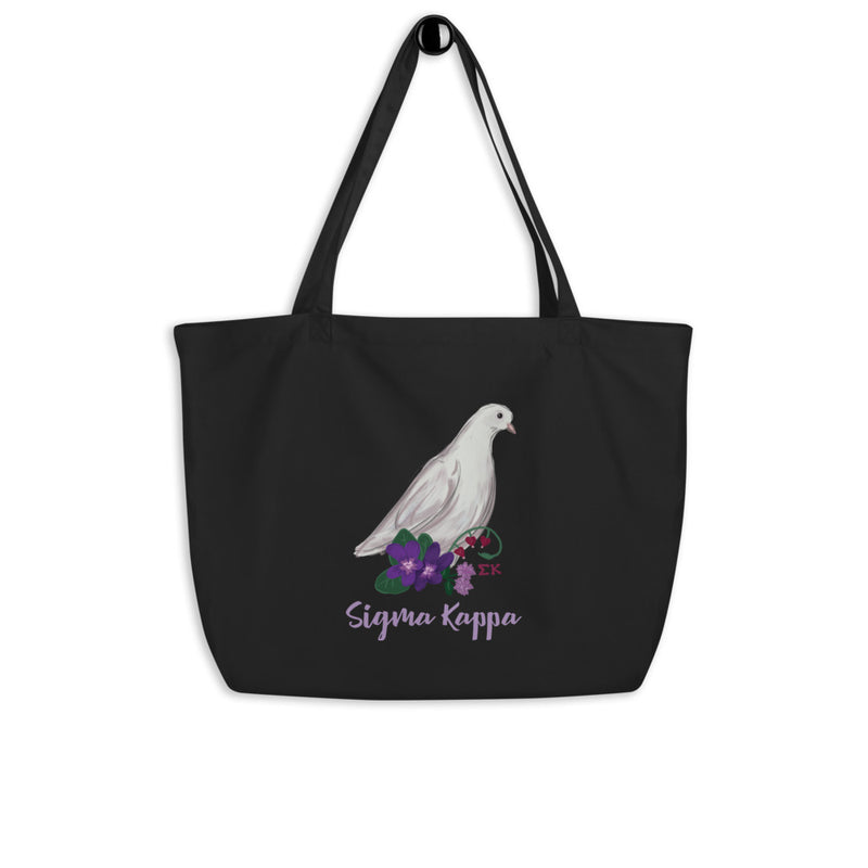 Sigma Kappa Dove Mascot Large Organic Tote Bag in black on hook