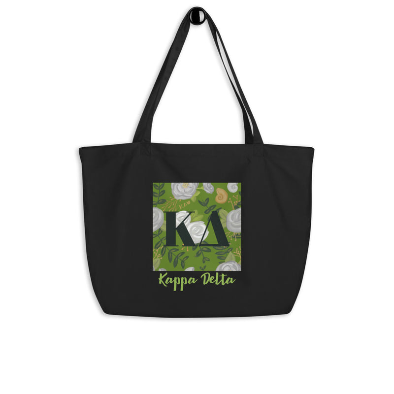 Kappa Delta Greek Letters Large Eco Tote Bag in black on hook