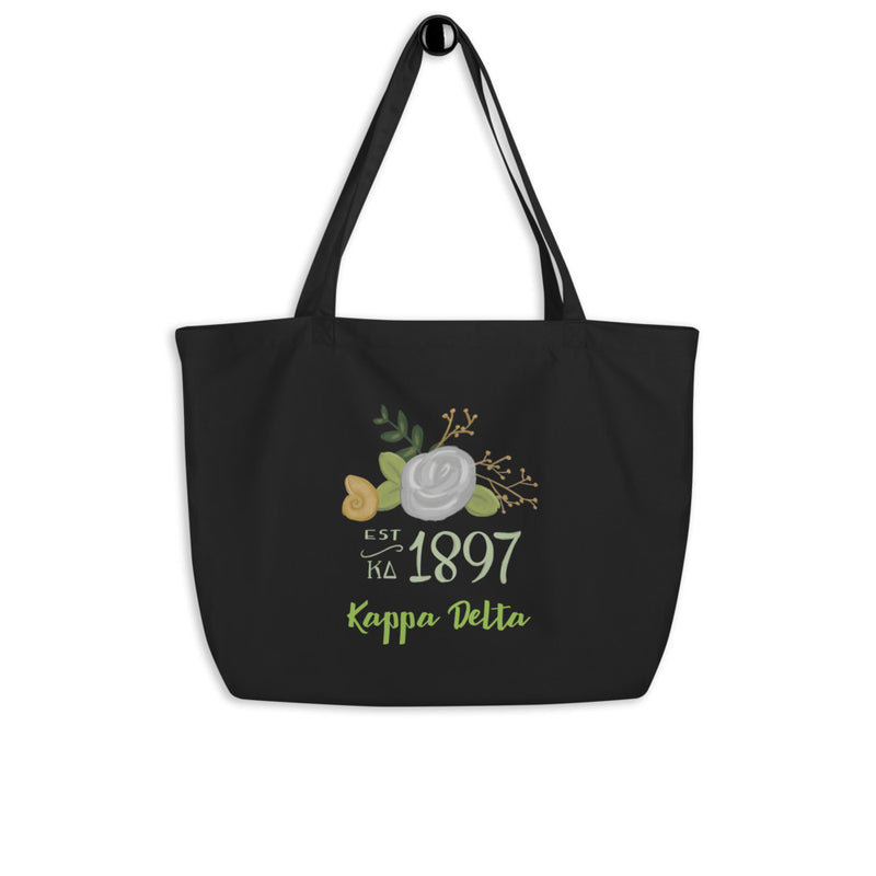 Kappa Delta 1897 Founding Date Large Organic Tote Bag in black on hook