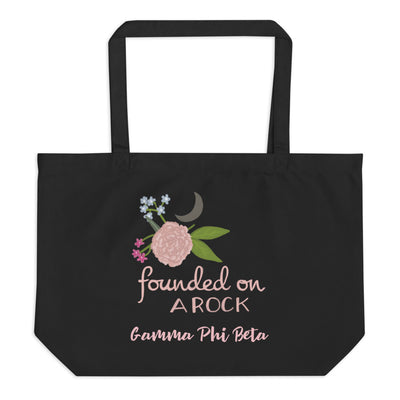 Gamma Phi Beta Founded on a Rock Large Organic Tote Bag shown flat