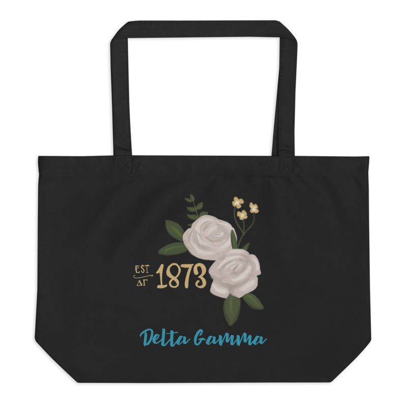Delta Gamma 1873 Founders Day Large Organic Tote Bag shown flat