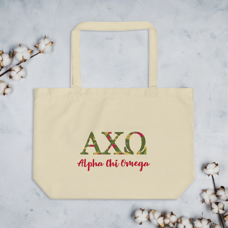 Alpha Chi Omega Greek Letters large Eco tote bag