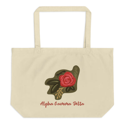 Alpha Gamma Delta Red Rose Large Organic Tote Bag in natural oyster color shown flat