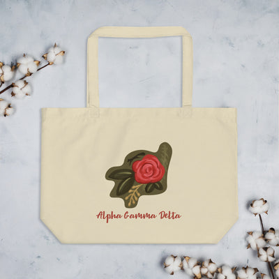 Alpha Gamma Delta Red Rose Large Organic Tote Bag in natural oyster shown with cotton