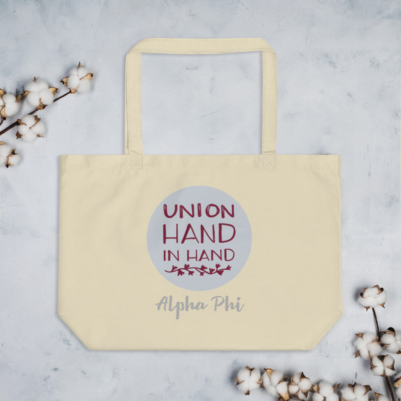 Alpha Phi "Union Hand in Hand" Large Eco Tote Bag  in natural