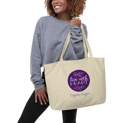 Sigma Kappa Live With Heart Large Organic Tote Bag in natural oyster