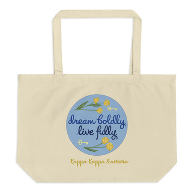 Kappa Kappa Gamma Dream Boldly. Live Fully. Large Eco Tote Bag shown in natural oyster color