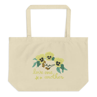 Kappa Alpha Theta Love One Another Large Tote Bag shown in natural oyster flat