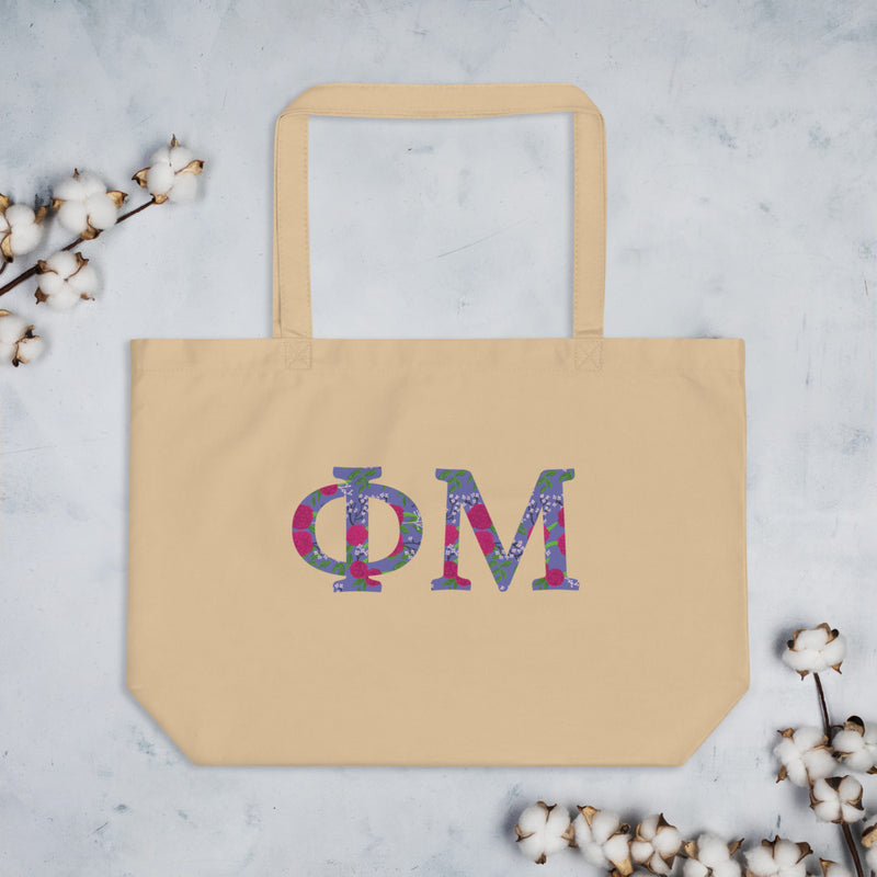 Phi Mu Greek Letters Large Organic Tote Bag