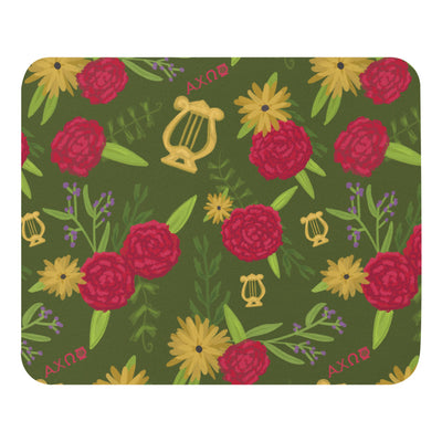 Alpha Chi Omega mousepad in carnation floral print in Olive Green.