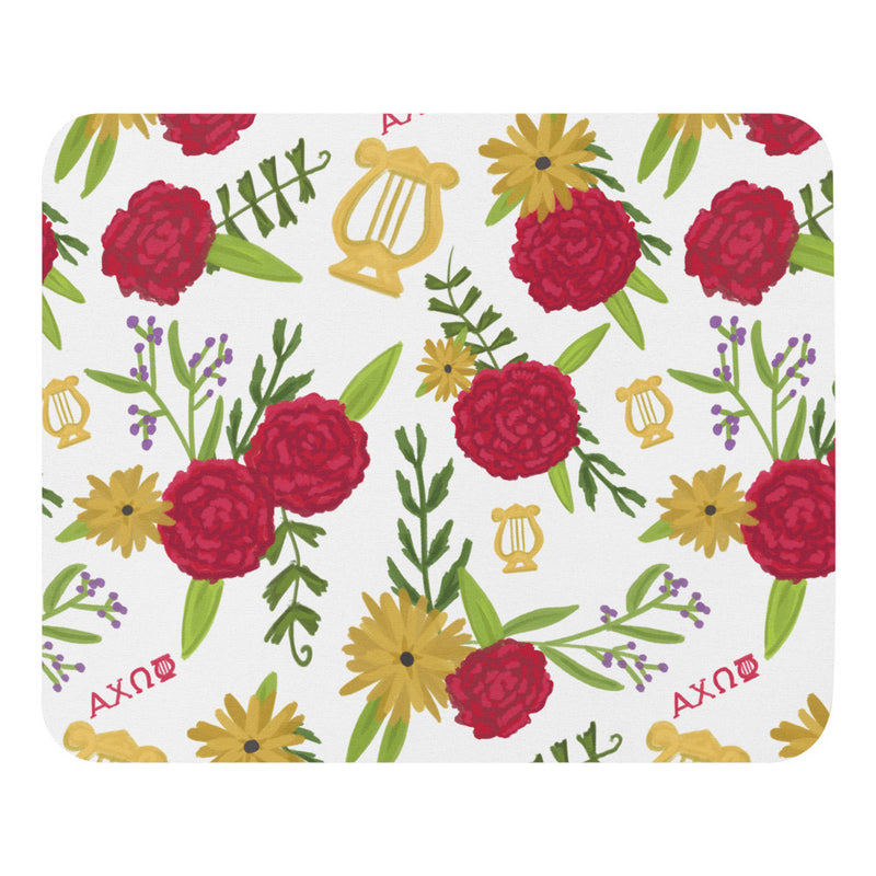  Alpha Chi Omega carnation floral print mouse pad in white with full view. 