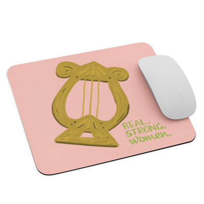 Alpha Chi Omega Real. Strong. Women Mouse Pad, Pink shown with mouse