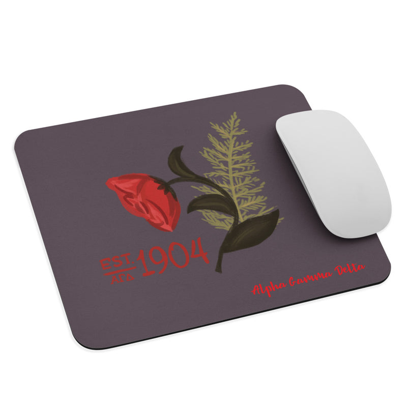 Alpha Gamma Delta 1904 Founding Date Mouse pad  shown with mouse