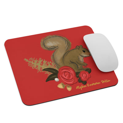 Alpha Gamma Delta Squirrel Red Mouse Pad shown with mouse