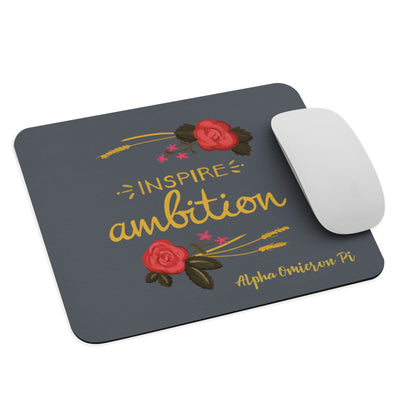 Alpha Omicron Pi Inspire Ambition Mouse pad in gray shown with mouse