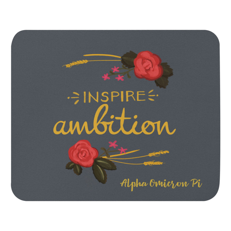 Alpha Omicron Pi Inspire Ambition Mouse pad in gray shown full view