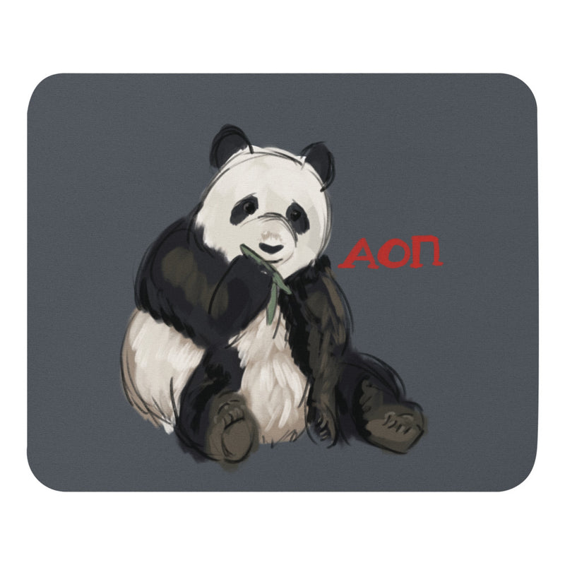 Alpha Omicron Pi Panda Mouse pad shown full size in gray