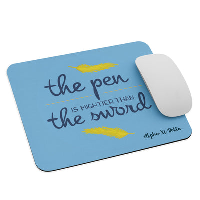 Alpha Xi Delta Pen is Mightier Mouse pad shown with mouse