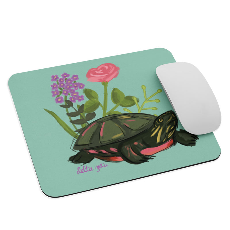 Delta Zeta Turtle Mascot Mouse Pad shown with mouse