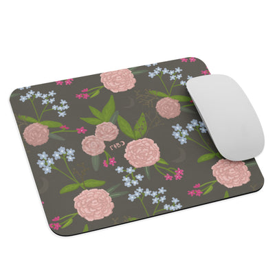 Gamma Phi Beta Pink Carnation Floral Pattern Mouse pad shown with mouse