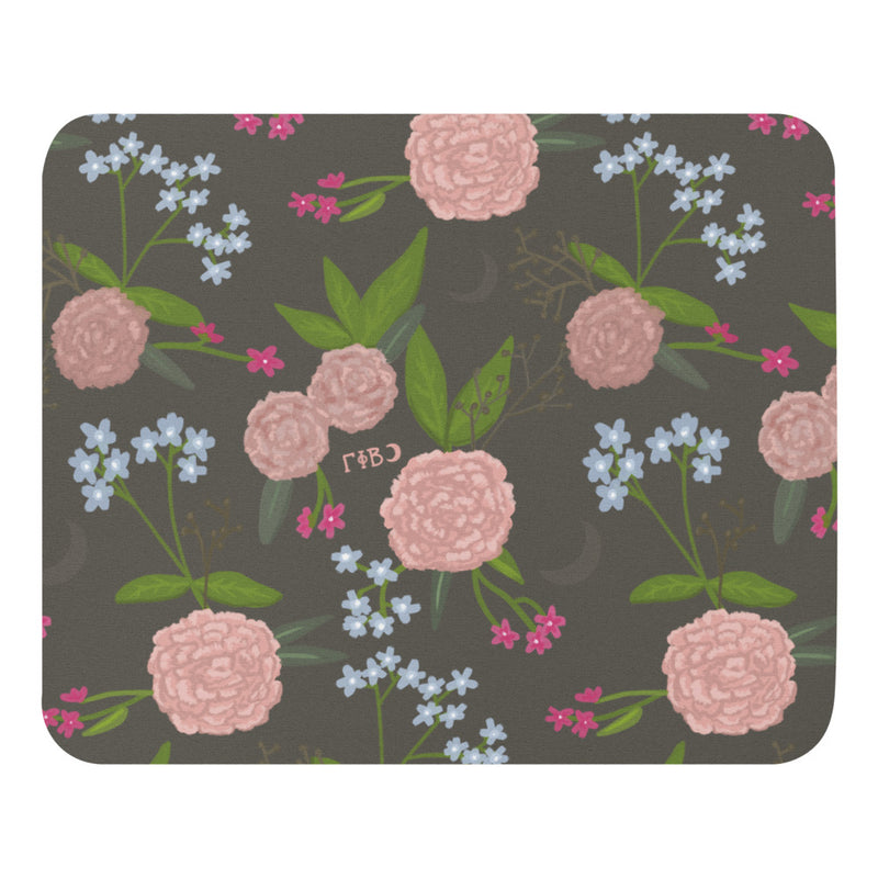 Gamma Phi Beta Pink Carnation Floral Pattern Mouse pad showing hand-drawn design