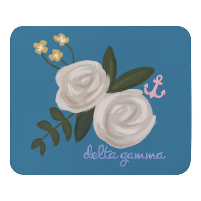 Delta Gamma Cream-colored Rose and Pink Anchor Turquoise Mouse pad shown in full view