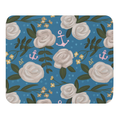 Delta Gamma Rose and Pink Anchor Turquoise Mouse pad in full view